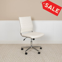 Flash Furniture BT-20595M-NA-WH-GG Mid-Back Armless White LeatherSoft Contemporary Ribbed Executive Swivel Office Chair